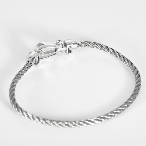 Fred - Force 10 Pavé - Bracelet en acier et manille en or blanc, diamants 58 Facettes DV32294-2