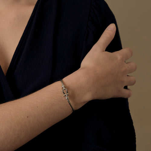 FRED - Force 10 - Moyen Modèle - Bracelet acier, manille or blanc et diamants 58 Facettes DV33563-1