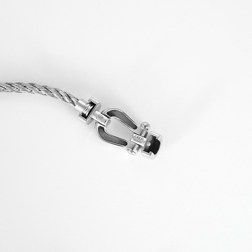 FRED - Force 10 - Moyen Modèle - Bracelet acier, manille or blanc et diamants 58 Facettes DV33563-1
