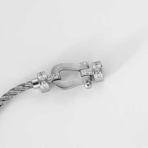 FRED - Force 10 - Moyen Modèle - Bracelet acier, manille or blanc et diamants 58 Facettes DV33563-1