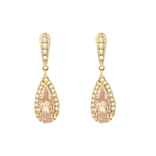 Boucles d'oreilles en or jaune, morganite : 3,90 carats et diamants 58 Facettes DV34732-6