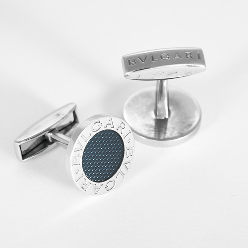 BULGARI - Paire de boutons de manchettes en argent et émail. 58 Facettes DV34662-1