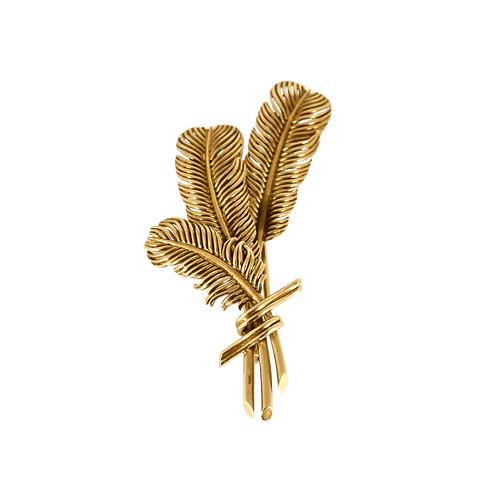 Broche HERMES- Georges Lenfant- Broche "Plumes" en or jaune 58 Facettes DV35268-1