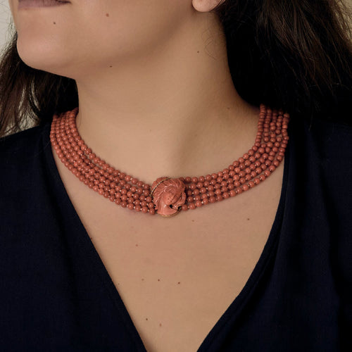 Collier Collier camée en corail rouge, et or jaune. Napoléon III 58 Facettes DV11015-6