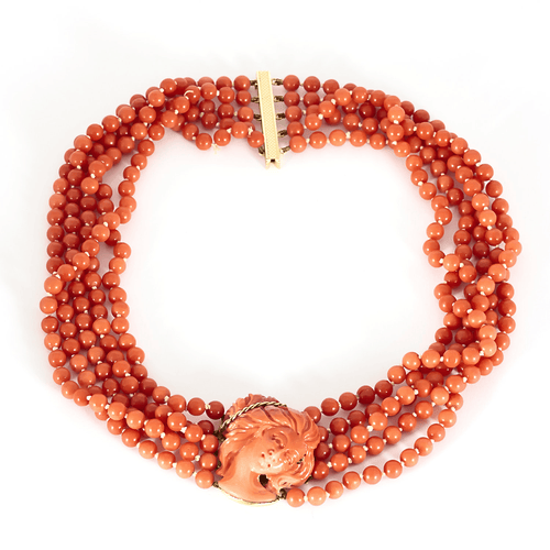 Collier Collier camée en corail rouge, et or jaune. Napoléon III 58 Facettes DV11015-6