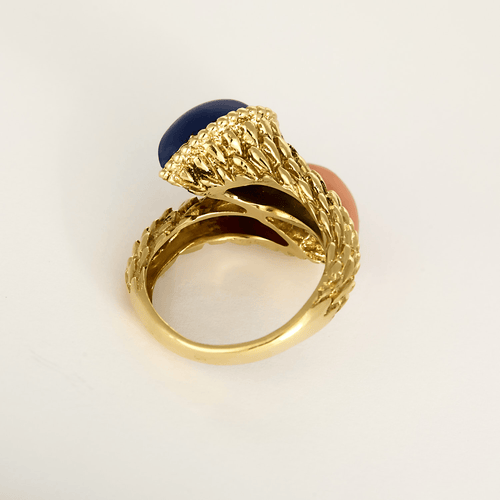 Bague 53 Attribué à Boucheron- Bague  Toi et moi en or jaune, lapis lazuli et corail rose 58 Facettes DV23308-2