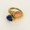 Bague 53 Attribué à Boucheron- Bague  Toi et moi en or jaune, lapis lazuli et corail rose 58 Facettes DV23308-2