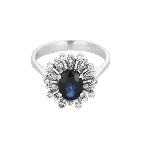 Bague 56 Bague en or gris, saphirs 1.50 carat et diamants 58 Facettes DV35122-1
