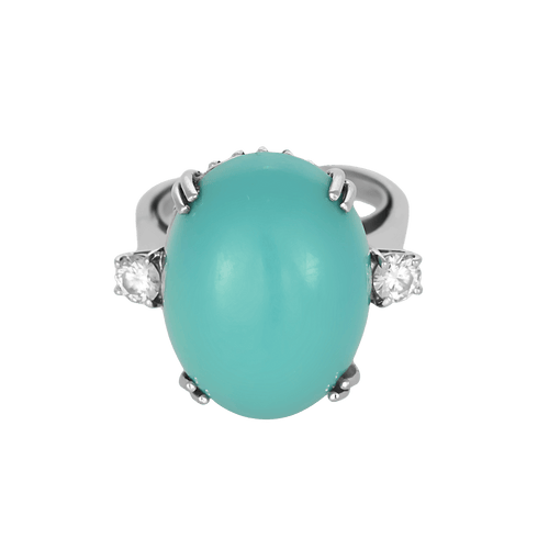 Bague 52 Bague en Or blanc, cabochon de turquoise et diamants 58 Facettes DV13620-4