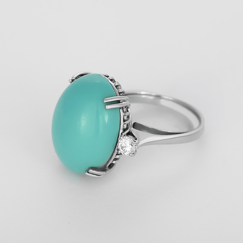 Bague 52 Bague en Or blanc, cabochon de turquoise et diamants 58 Facettes DV13620-4