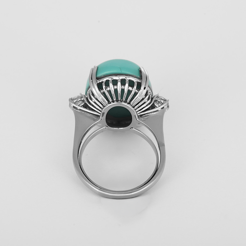 Bague 52 Bague en Or blanc, cabochon de turquoise et diamants 58 Facettes DV13620-4