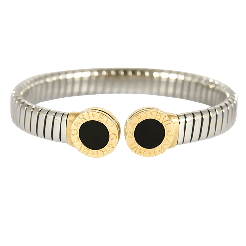 Bracelet Bracelet Bulgari, "Bulgari-Bulgari" Bracelet en acier, or jaune et onyx 58 Facettes DV32159-1