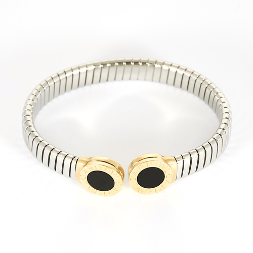 Bracelet Bracelet Bulgari, "Bulgari-Bulgari" Bracelet en acier, or jaune et onyx 58 Facettes DV32159-1