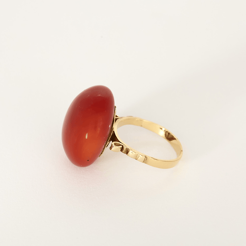 Bague 49 Bague en Or jaune et cabochon de corail teint 58 Facettes DV28167-2