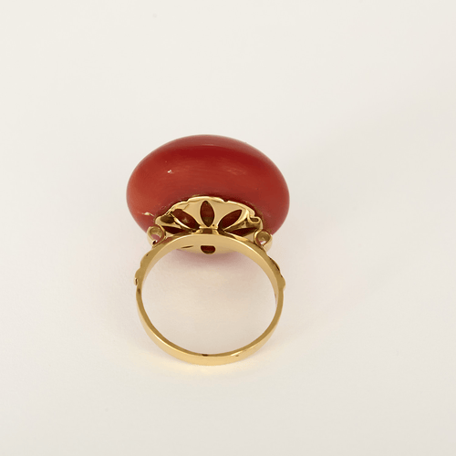 Bague 49 Bague en Or jaune et cabochon de corail teint 58 Facettes DV28167-2