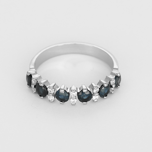 Bague 53 Demie Alliance en or gris, saphirs et diamants 58 Facettes DV0988-6