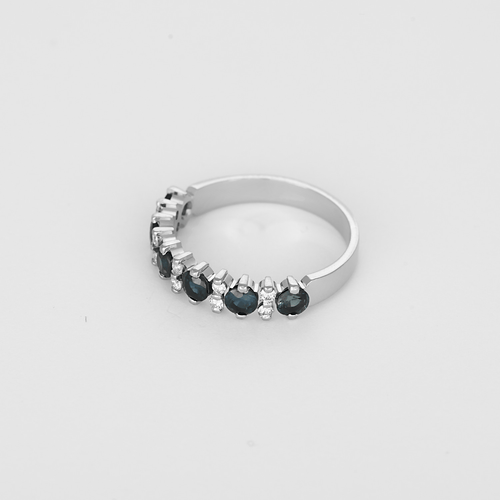 Bague 53 Demie Alliance en or gris, saphirs et diamants 58 Facettes DV0988-6
