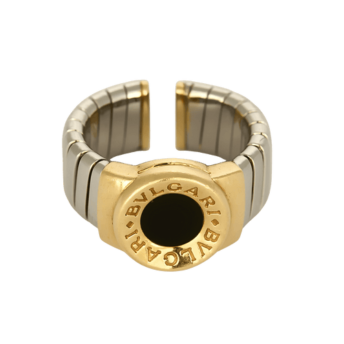 Bague 56 Bulgari, "Bulgari-Bulgari" - Bague en or jaune, acier et onyx 58 Facettes DV32159-3