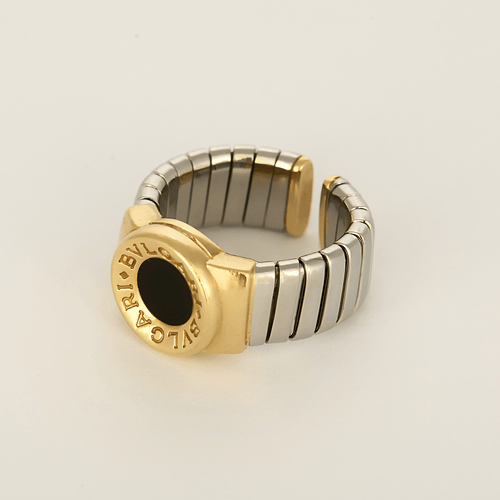 Bague 56 Bulgari, "Bulgari-Bulgari" - Bague en or jaune, acier et onyx 58 Facettes DV32159-3