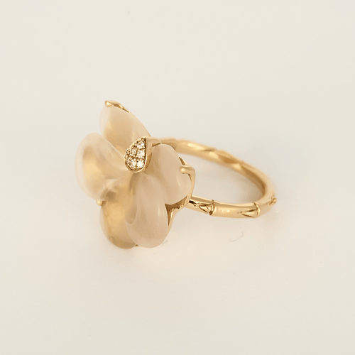 Bague 56 DIDIER GUERIN - Bague en or jaune et quartz rose et diamant 58 Facettes DV35755-1