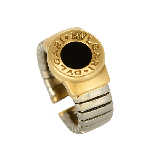Bague 56 Bulgari, "Bulgari-Bulgari" - Bague en or jaune, acier et onyx 58 Facettes DV32159-3