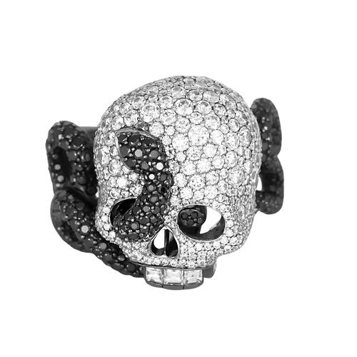 Bague 59 Lorenz Bäumer – Good Girl – Bad Girl Vanitas – Moderne bague en or blanc, diamants, diamants noirs et saphirs violets 58 Facettes DV35774-1