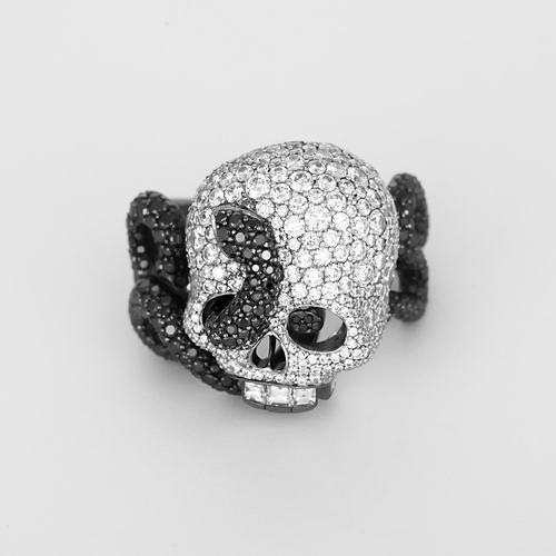 Bague 59 Lorenz Bäumer – Good Girl – Bad Girl Vanitas – Moderne bague en or blanc, diamants, diamants noirs et saphirs violets 58 Facettes DV35774-1