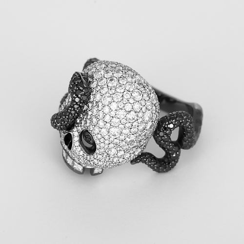 Bague 59 Lorenz Bäumer – Good Girl – Bad Girl Vanitas – Moderne bague en or blanc, diamants, diamants noirs et saphirs violets 58 Facettes DV35774-1