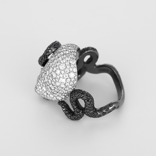 Bague 59 Lorenz Bäumer – Good Girl – Bad Girl Vanitas – Moderne bague en or blanc, diamants, diamants noirs et saphirs violets 58 Facettes DV35774-1