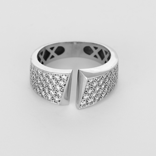 Bague 49 Bague moderniste en or gris et pavages petits diamants 58 Facettes DV35663-2