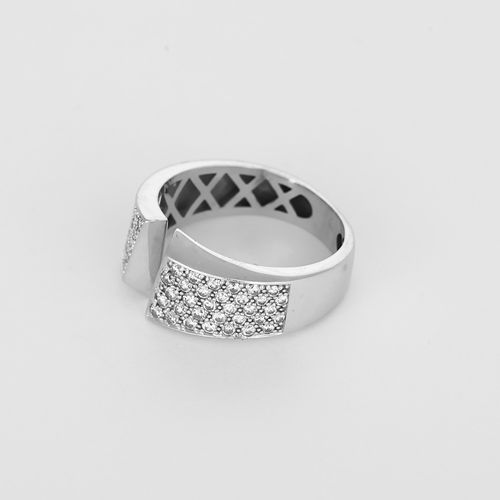 Bague 49 Bague moderniste en or gris et pavages petits diamants 58 Facettes DV35663-2