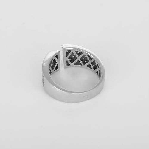 Bague 49 Bague moderniste en or gris et pavages petits diamants 58 Facettes DV35663-2