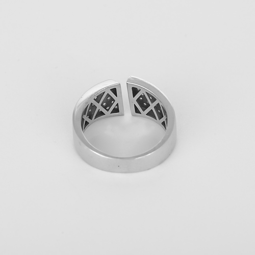 Bague 49 Bague moderniste en or gris et pavages petits diamants 58 Facettes DV35663-2