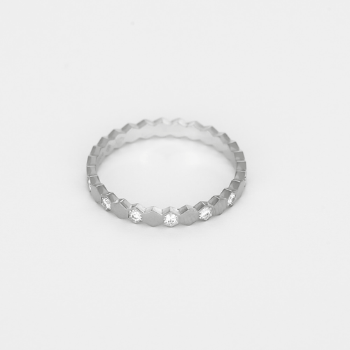 Bague 55 CHAUMET -Bee my Love - Alliance semi-pavée, or gris et diamants 58 Facettes DV35369-3