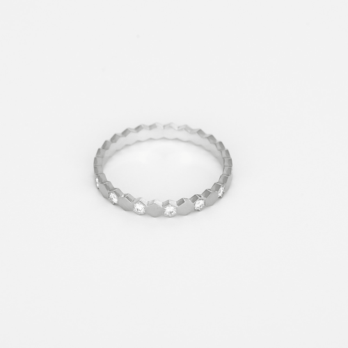 Bague 55 CHAUMET -Bee my Love - Alliance semi-pavée, or gris et diamants 58 Facettes DV35369-3