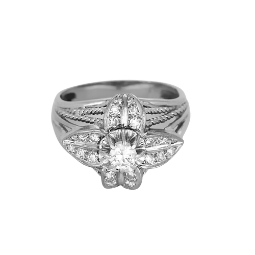 Bague 57 Bague "Fleur" en or gris et diamants 58 Facettes DV35840-1