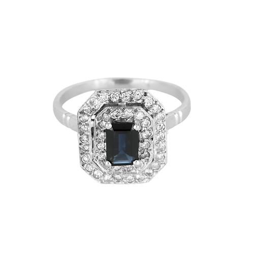 Bague 60 Bague en or blanc, saphir : 0,75 et diamants : 0,40 carat 58 Facettes DV25961-13