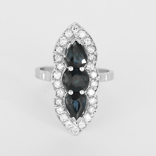 Bague 52 Bague navette en or gris, saphirs et diamants 58 Facettes DV35270-3