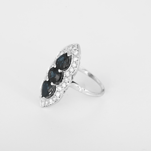 Bague 52 Bague navette en or gris, saphirs et diamants 58 Facettes DV35270-3