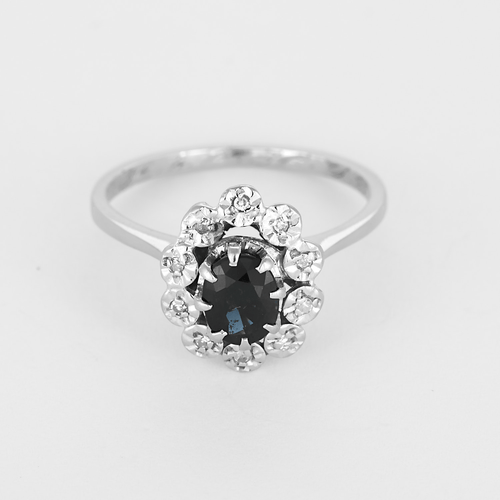 Bague 51 Bague marguerite en or gris 14K, saphir et diamants 58 Facettes DV35743-1