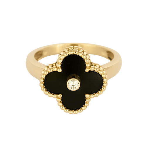 Bague 55 Van Cleef & Arpels - Bague Vintage Alhambra,  Or jaune, onyx et diamant 0.06ct 58 Facettes DV36005-1