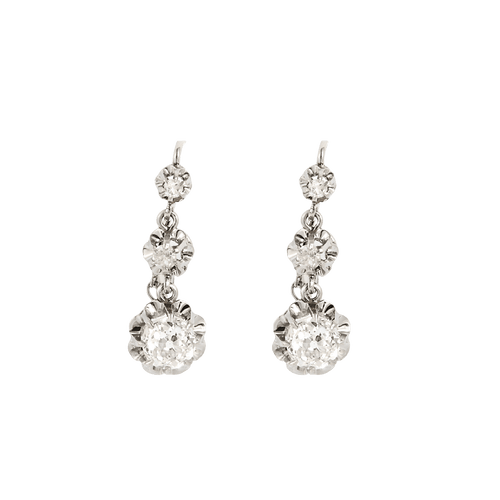 Boucles d'oreilles Paire de boucles d'oreilles en or blanc et diamants de taille ancienne: 1,81 carat 58 Facettes DV36309-2