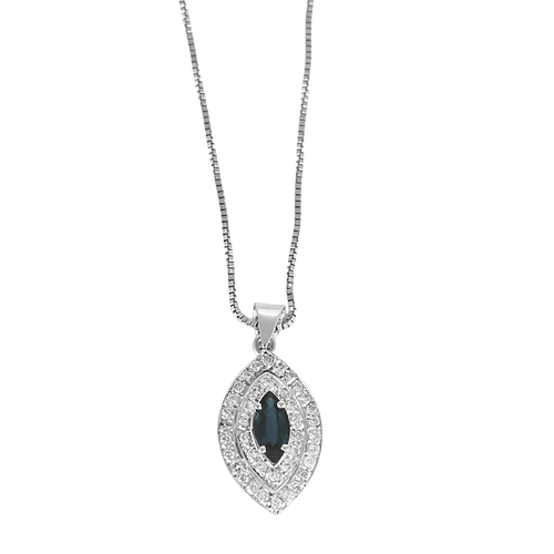 Collier Collier navette en or blanc, diamants et saphirs 58 Facettes DV25961-10