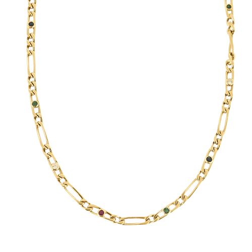 Collier Collier en Or jaune maille figaro, rubis, saphir, émeraudes et diamants 58 Facettes DV19118-2