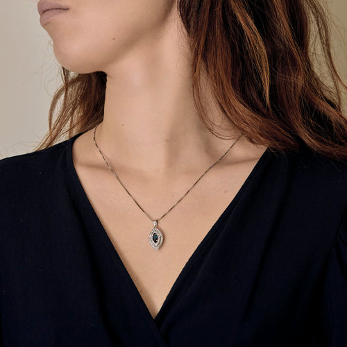 Collier Collier navette en or blanc, diamants et saphirs 58 Facettes DV25961-10