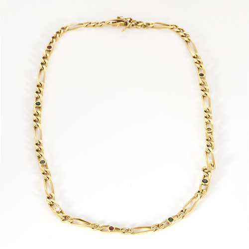 Collier Collier en Or jaune maille figaro, rubis, saphir, émeraudes et diamants 58 Facettes DV19118-2