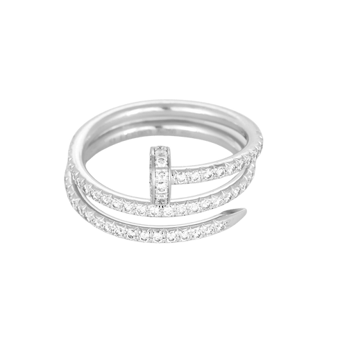Bague 51 CARTIER - JUSTE UN CLOU - Double semi-pavé - Bague en or blanc et diamants : 0,59 carat environ 58 Facettes DV36053-1