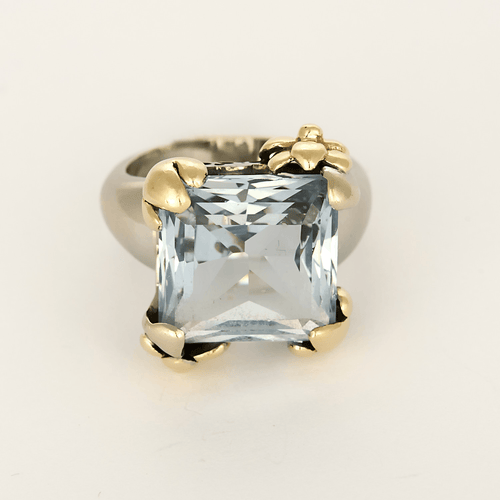 Bague 55 Bague cocktail en or gris et or jaune, aigue marine 58 Facettes DV34901-1