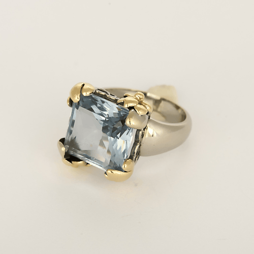 Bague 55 Bague cocktail en or gris et or jaune, aigue marine 58 Facettes DV34901-1