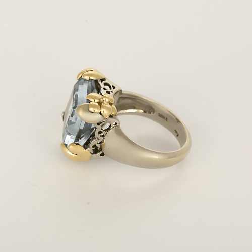 Bague 55 Bague cocktail en or gris et or jaune, aigue marine 58 Facettes DV34901-1